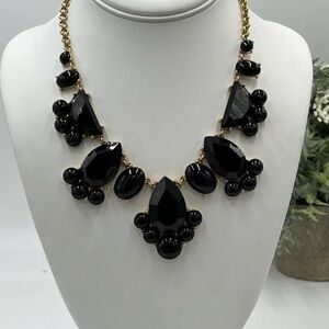Kate Spade Day Tripper Black Faceted Rhinestones Gold Tone Statement Necklace‎